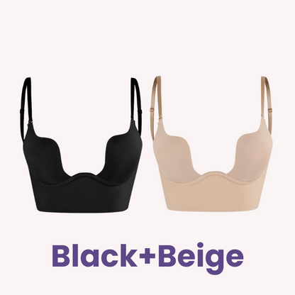 SheCurve® Low Back Secret Plunge Bra - Black+Beige (2 Pack)