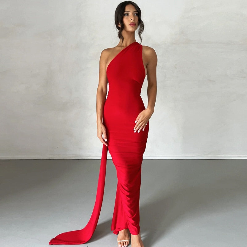 Zennia™ | Luxe Oblique Shoulder Maxi Jurk