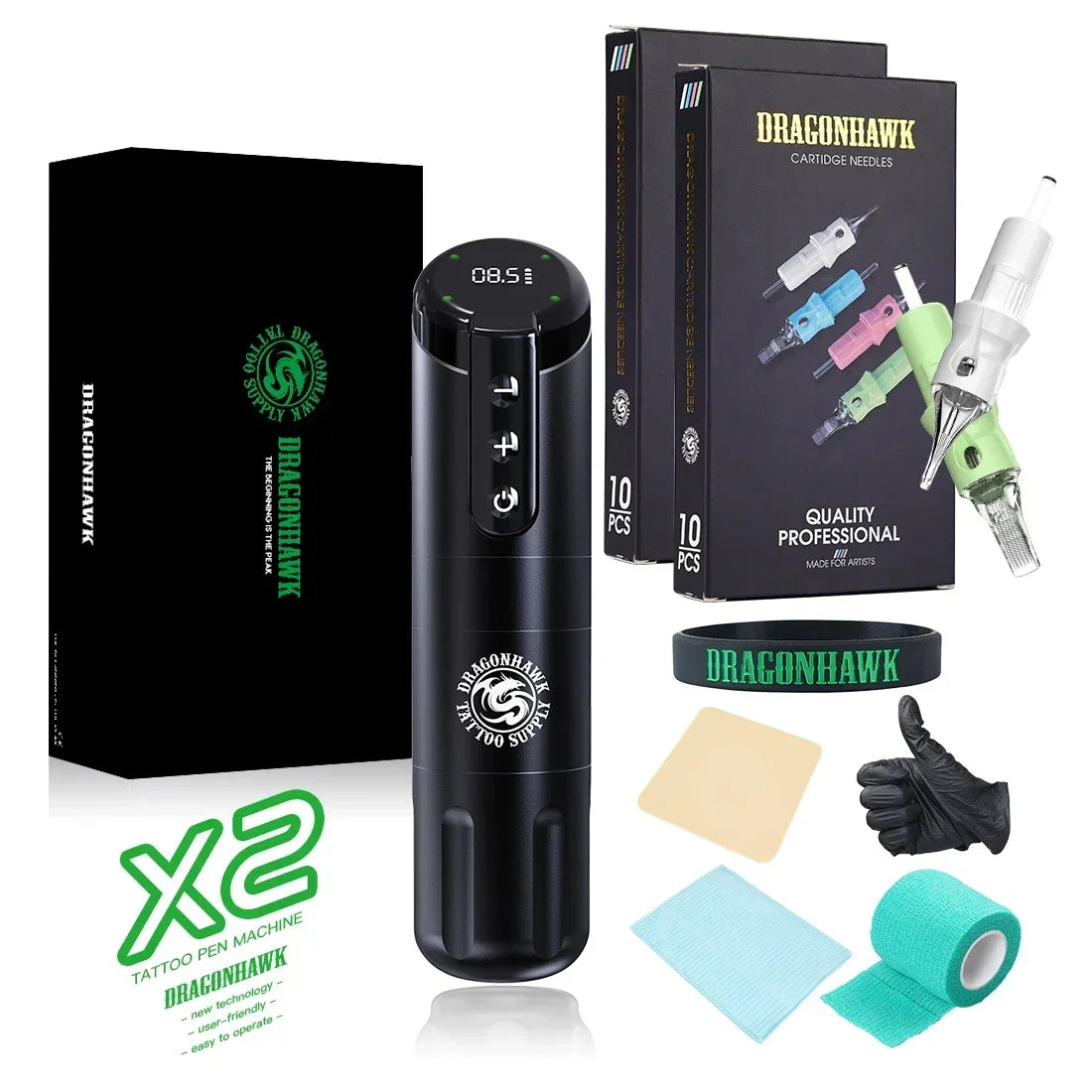 Dragonhawk | X2 - Complete Draadloze Tattoo Pen Kit